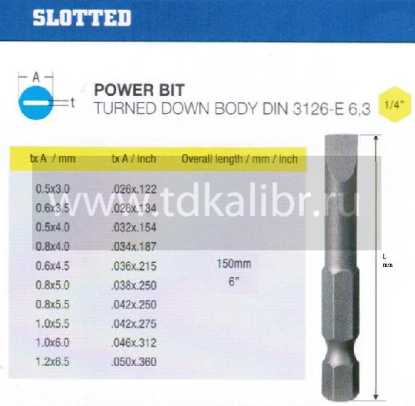 Биты шлицевые SL 6,0х1,0х150мм CrV DIN3126 хвостовик Е1/4 "CNIC" в упаковке 10 шт.