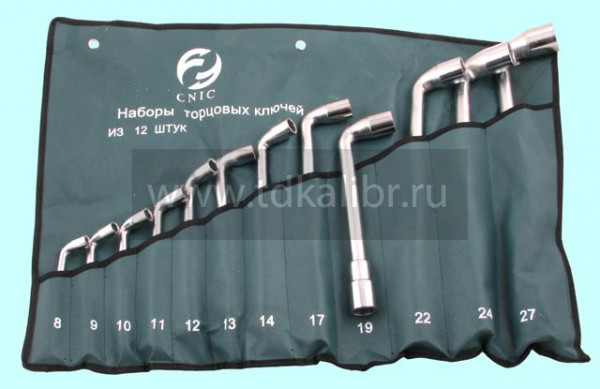 Набор ключей Торцевых коленчатых 2-х сторонних из 12-ти шт. 8-27мм хром, в сумке "CNIC"