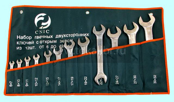 Набор ключей Рожковых из 12-ти шт. (6х7 - 30х32) покрытие хром (TS-001) в сумке "CNIC"