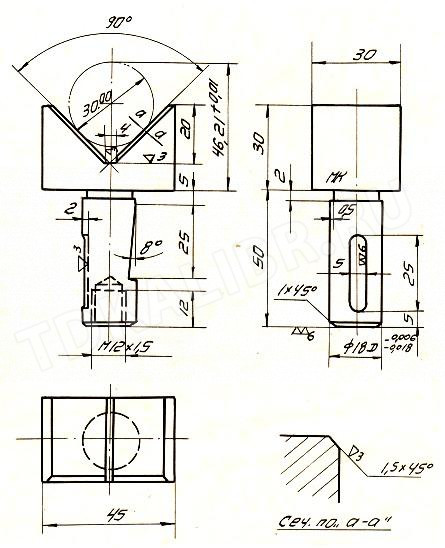 Призма подводная 45х 30х 30; 90° d 5-30мм с хвостовиком d 18мм (ДСП-29)