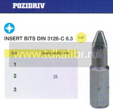 Биты крестовые PZ1х 25мм S2 с насечкой DIN3126 хвостовик С1/4 PROFI "CNIC" в упаковке 10 шт.