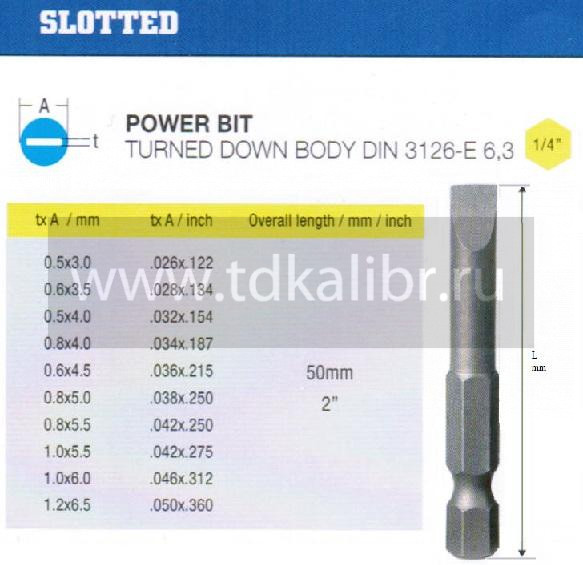 Биты шлицевые SL 3,0х0,5х 50мм S2 DIN3126 хвостовик Е1/4 "CNIC" в упаковке 10 шт.