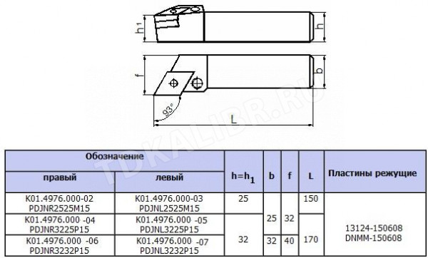 Резец Контурный 25х25х150 (PDJNL-25 25-М15) с ромбич. пласт. Т15К6 левый(DNMG-150612)